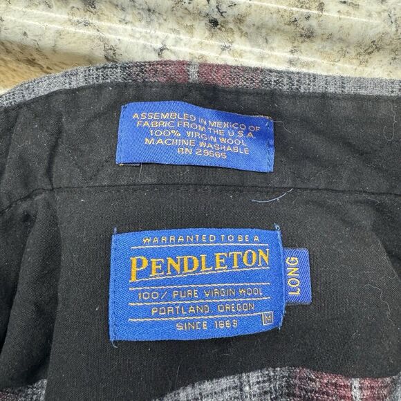 Pendleton Red Plaid Wool Flannel Pearl Snap Western Long Sleeve Size Medium Long - Picture 3 of 9